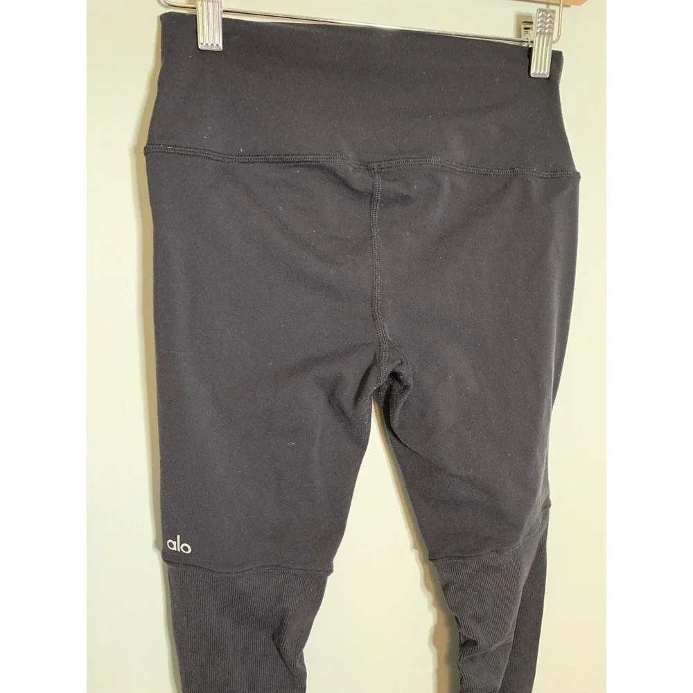 Alo Yoga Goddess Leggings Women Medium Black High Waist‎ Ribbed Scrunched Leg